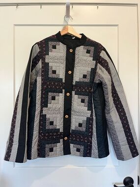 Vtg quilt patchwork mandarin collar cottagecore boho country cowgirl jacket s M